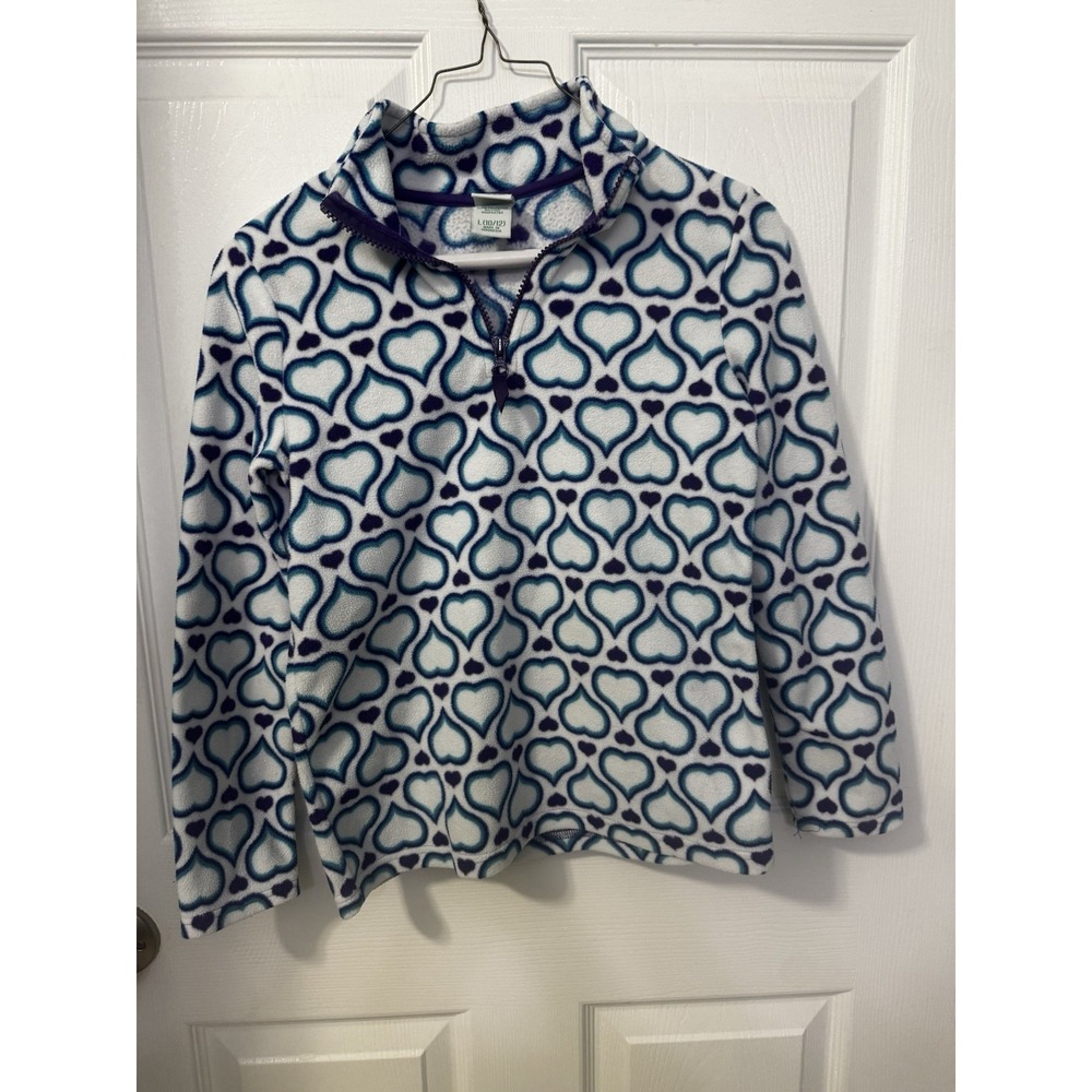 Circo Girls Size L 10/12 Heart Print Fleece Quarter Zip Pullover Blue Purple